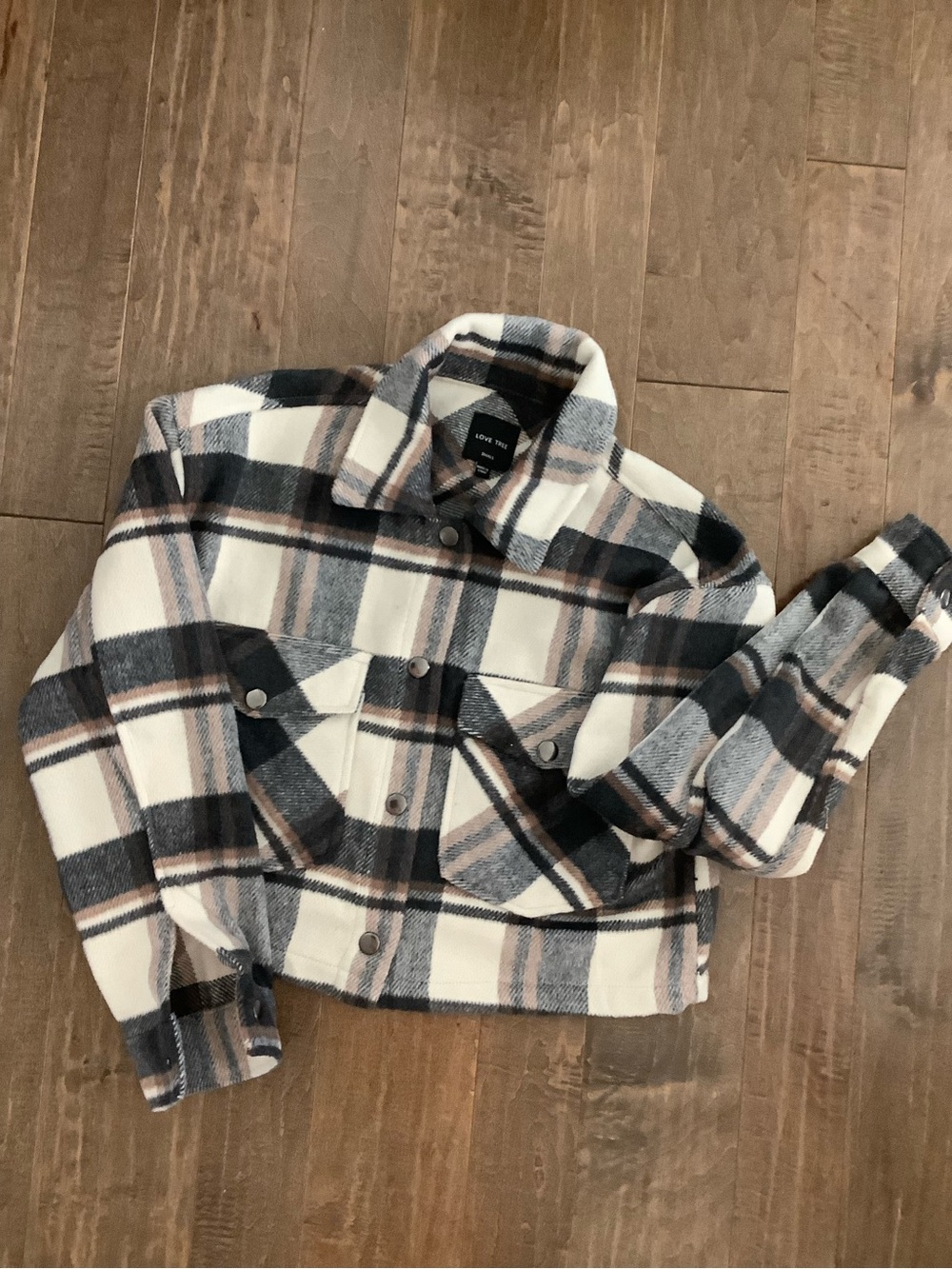 Love Tree Cream, Black & Tan Plaid Teddy Shacket